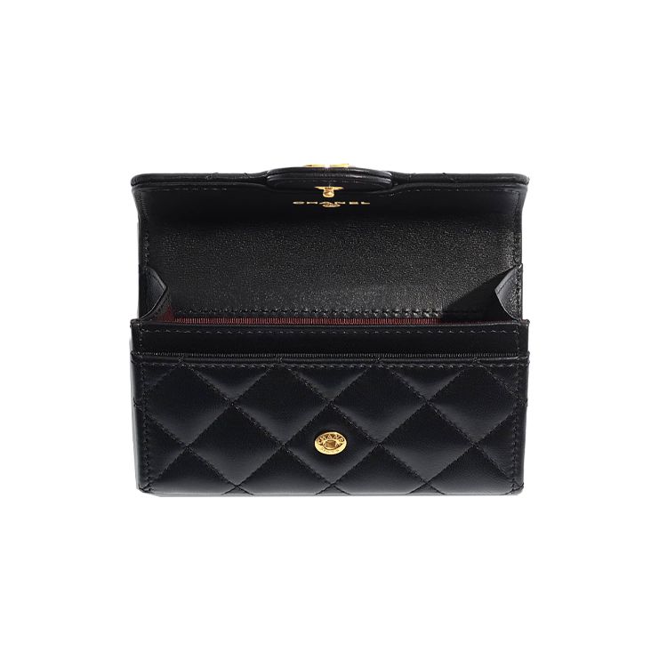 Chanel Женский кошелек с клапаном и золотой пряжкой, отделениями для карт, стеганой овечьей кожей, двойным логотипом C, черный AP0214-Y01295-C3906