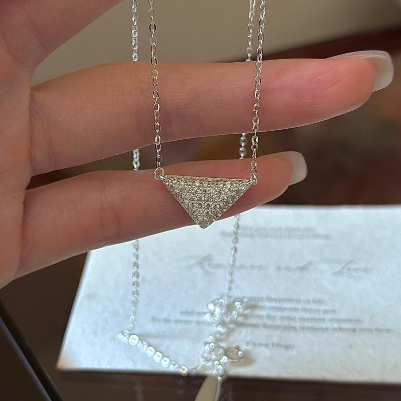S925 Sterling Silver Niche Design Sense Retro Zircon Necklace Korean Style Simple And Fashionable Texture Collarbone Chain