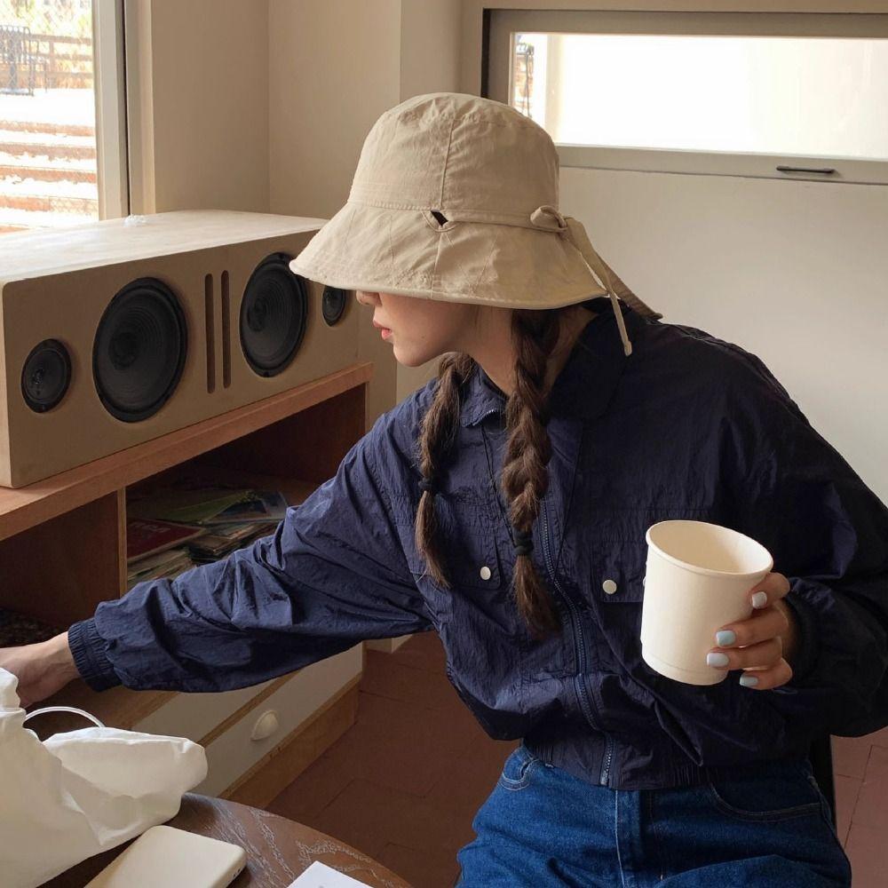 Visor Cap Bow Bucket Hat Solid Color Summer Sun Hat Fashion Sunscreen Fisherman Hat Travel