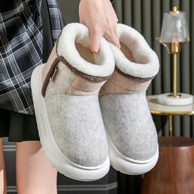 Женские хлопковые туфли на толстой подошве, противоскользящая повседневная обувь из флока, высокие, теплые, пушистые зимние сапоги для снега для пар
