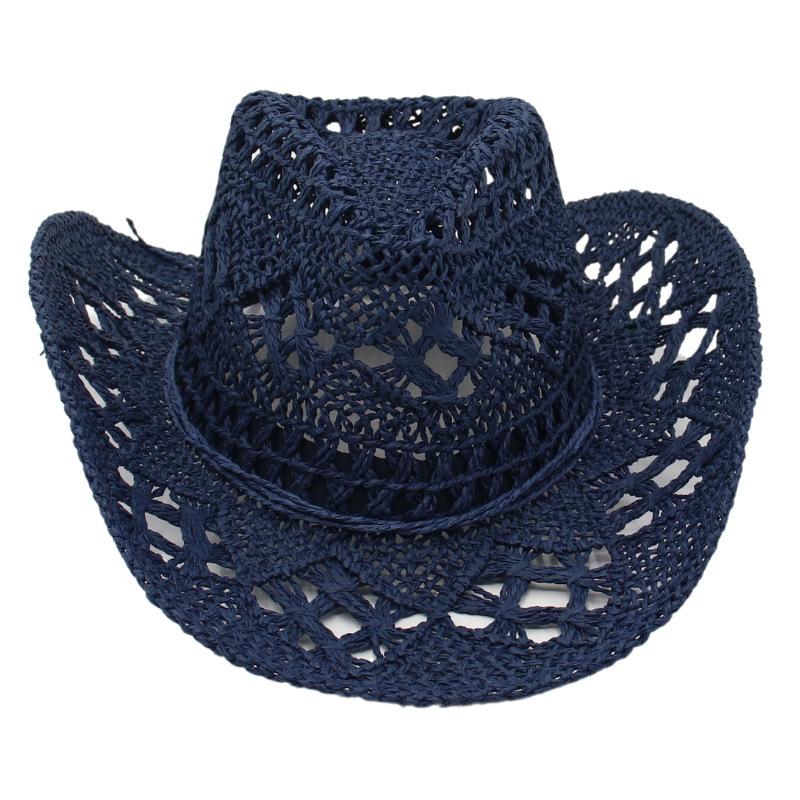 Hand-woven Holiday Beach Hat Western Cowboy Straw Hat Sun Hat Hollow Jazz Hat Men and Women Tide