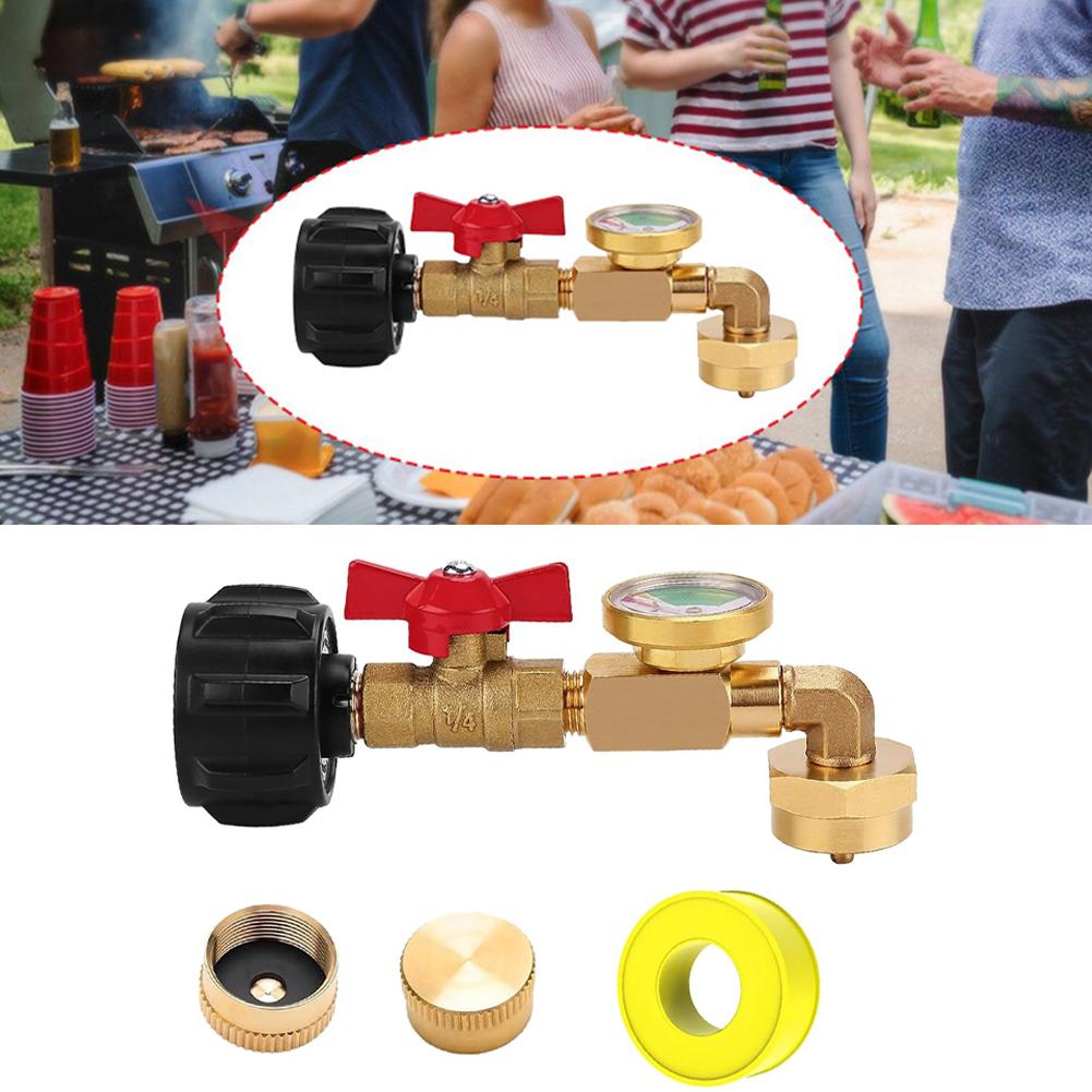 1 lb Propane Tank Refill Adapter with Brass Body and 3-Color Gauge for Accurate Level Monitoring During Refill