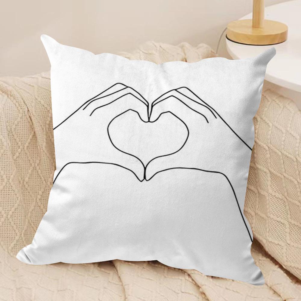 Black White Couple Line Cushion Cover Soft Plush Fabric DoubleSided Printed Sofa Cushion Cover for All Seasons Home Decor Gift