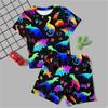 Футболка и штаны с 3D динозавром для мальчиков, пижамный комплект с короткими рукавами и 3D принтом, летняя активная мода, на каждый день, полиэстер, детский круглый вырез, домашняя повседневная одежда