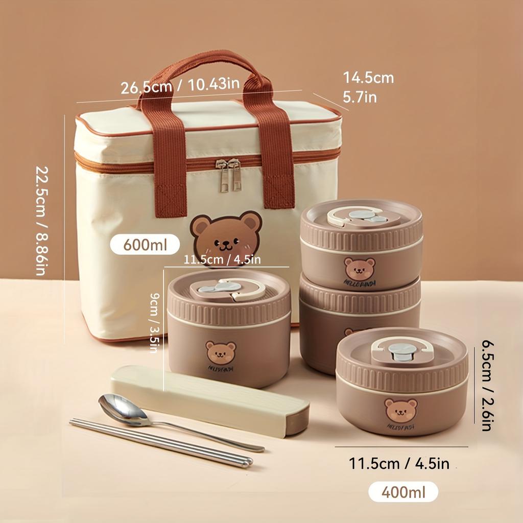 Insulated Bento Lunch Box With Tableware Microwave Safe Portable 304 Stainless Steel Food Storage Container Stackable