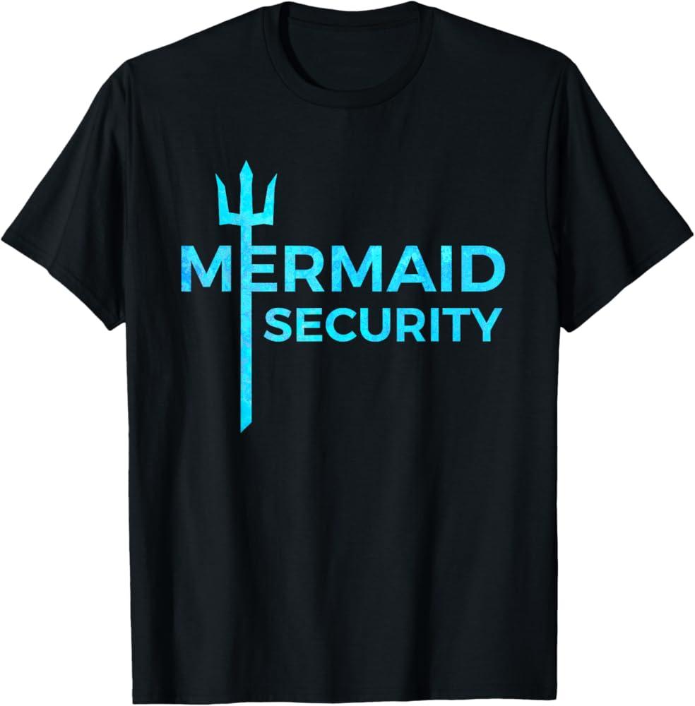 Mermaid Security Graphic Mens TShirt Oversized Crew Neck Cotton Tee Summer Male Streetwear Casual Loose Tops Short Sleeve