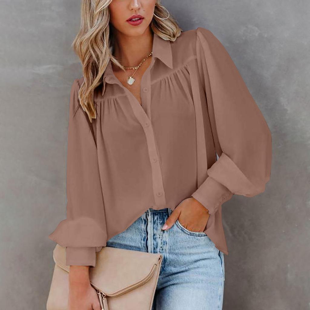Women's Fashion V Neck Solid Color Long Sleeve Pocket Shirt Women