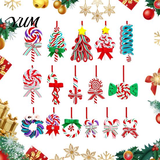 Walking Stick Ornaments 16 Pcs Christmas Lollipop Ornaments, Red Green Striped Peppermint Swirl Candy Cane Tree Hanging Decoration, Colorful