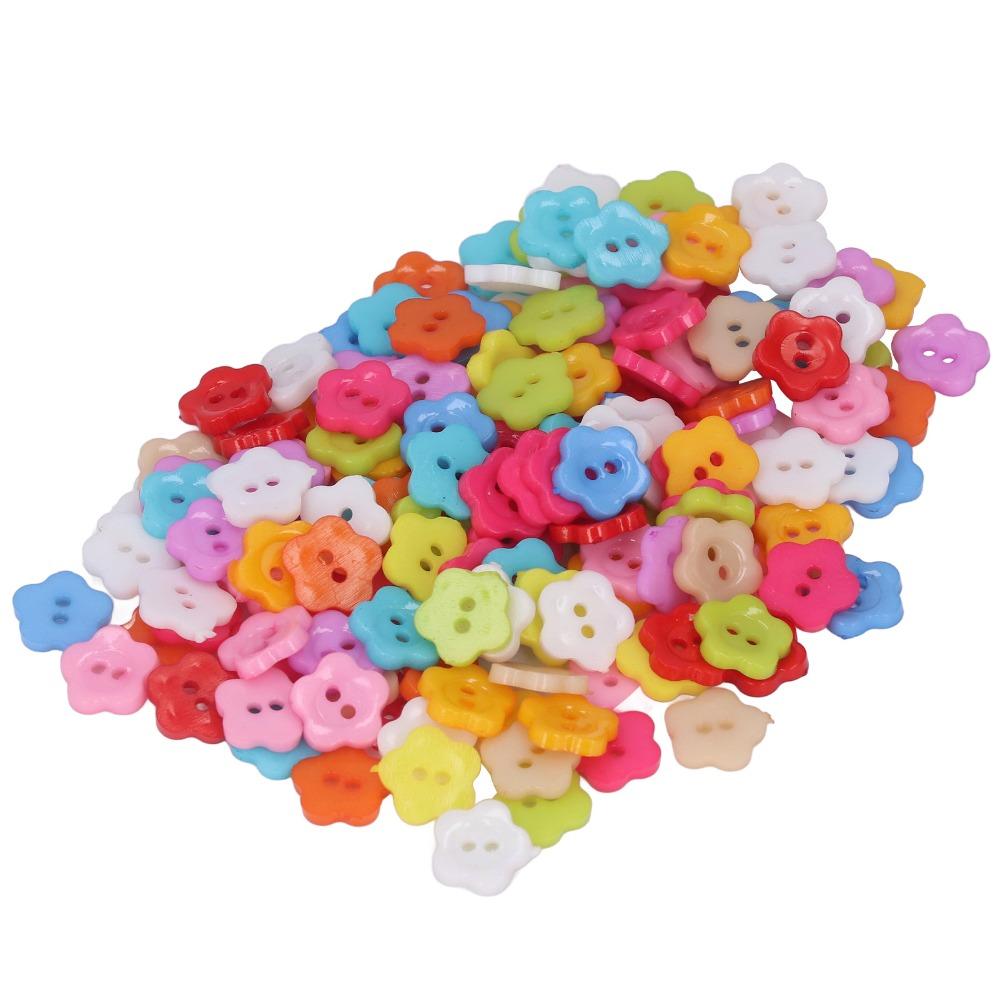 200pcs Flower Shape Two-Hole Sewing Buttons Colorful Plastic Buttons Flower Buttons For DIY Crafts