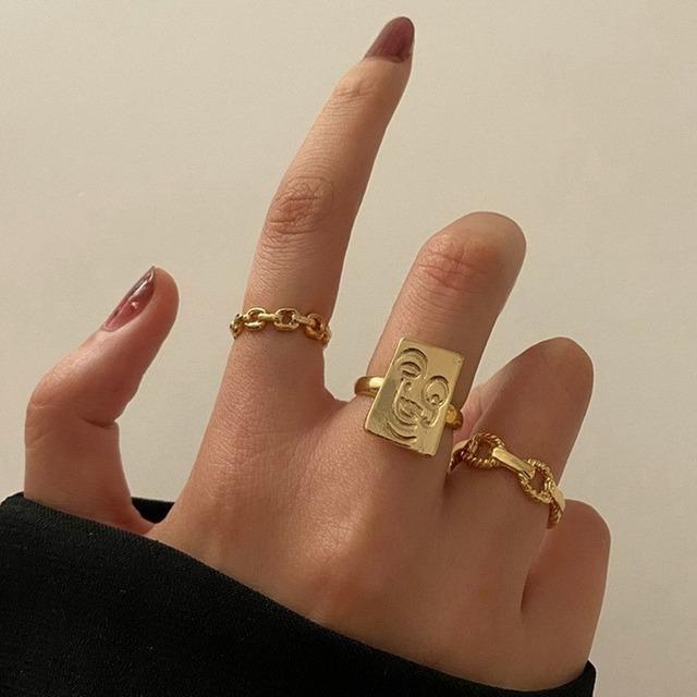Fashion Jewelry Rings Set Gold Color Hollow Round Opening Women Finger Ring for Girl Lady Party Wedding Gifts