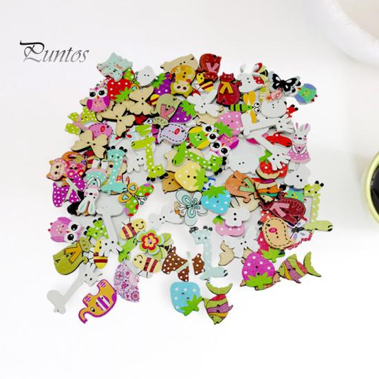 Puntos мультфильм экологически чистые деревянные 50 шт./сумка пуговицы с животным узором вязание пуговицы для одежды