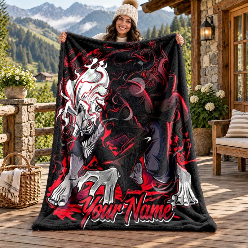 Dandadan Custom Name Flannel Blanket Personalized Soft Warm Plush Throw Blanket Customized Gift for Family Friends