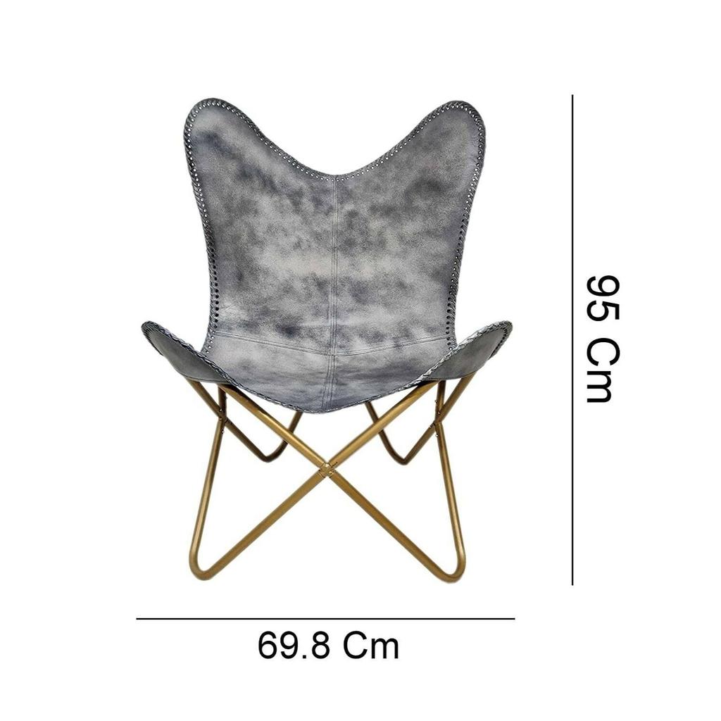 Handmade Buffalo Gray Leather Butterfly Chair Folding Modern Sling Lounge Accent