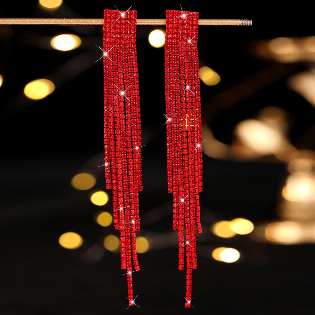 Модные красные супер-вспышки с бриллиантами, длинные серьги-кисточки, серьги Senior Sense Temperament, женские серьги, 1 пара