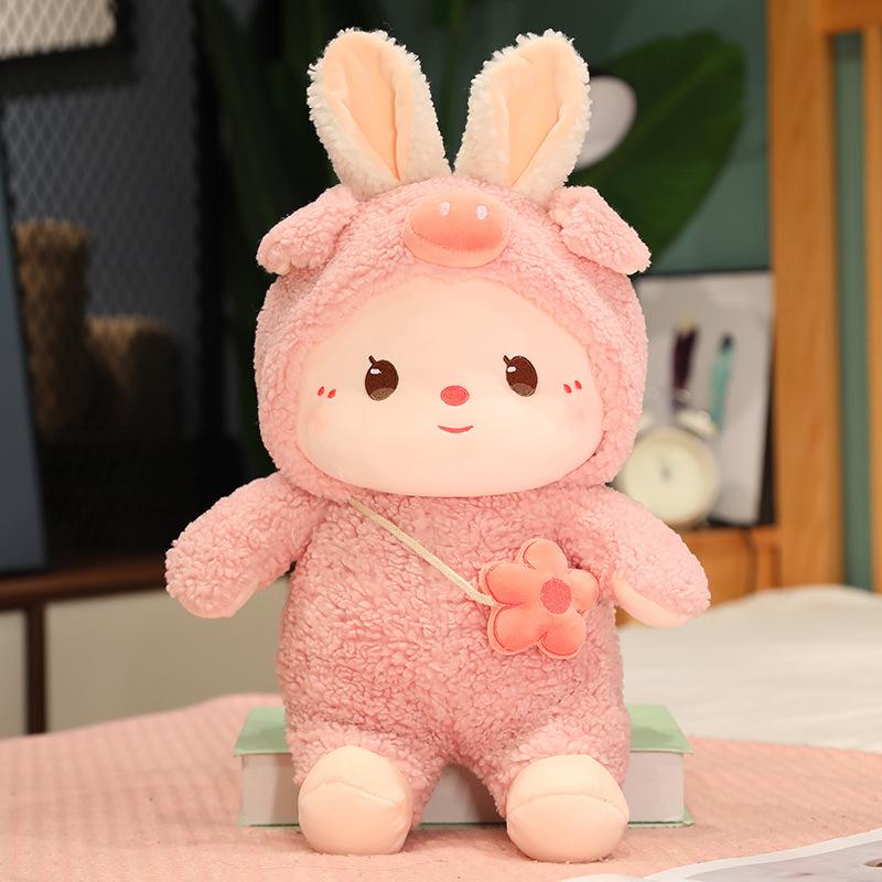 Cute Little Rabbit Doll Rabbit Plush Toy Transformed Into Rabbit Children Sleeping with Pillows New Year Christmas Gift