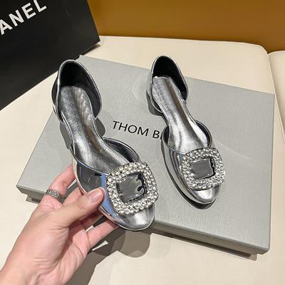 Женские туфли на плоской подошве 2024 года, новые весенние и осенние квадратные туфли со стразами, женские туфли без застежек в стиле ретро, мягкие, удобные, неглубокие