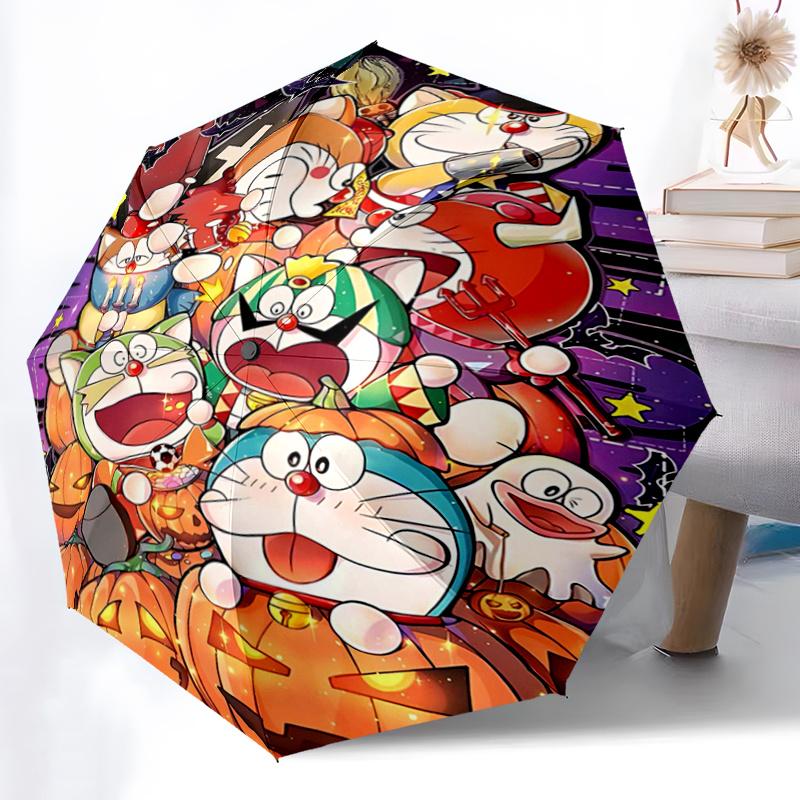 1pc Doraemon and Friends Halloween Fun Automatic 3-Fold Umbrella Design, Cute Cartoon Pattern, Portable Outdoor Umbrella, Perfect, Holiday Gift f