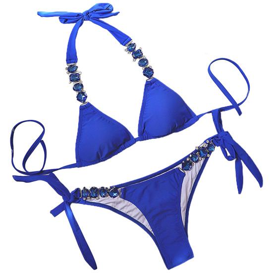 2 шт./компл., бикини со стразами, металлическая цепочка, чистый цвет, сексуальные регулируемые купальники для плавания