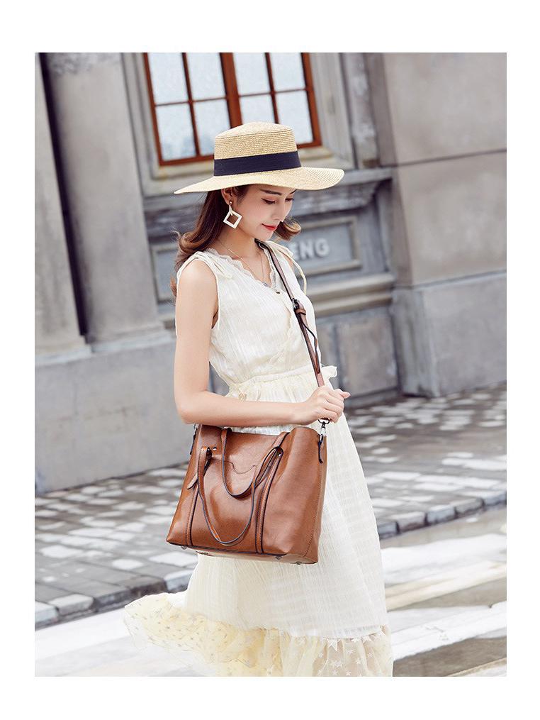 Трендовая женская сумка-тоут из масляной вощеной кожи - Европейский и американский стиль