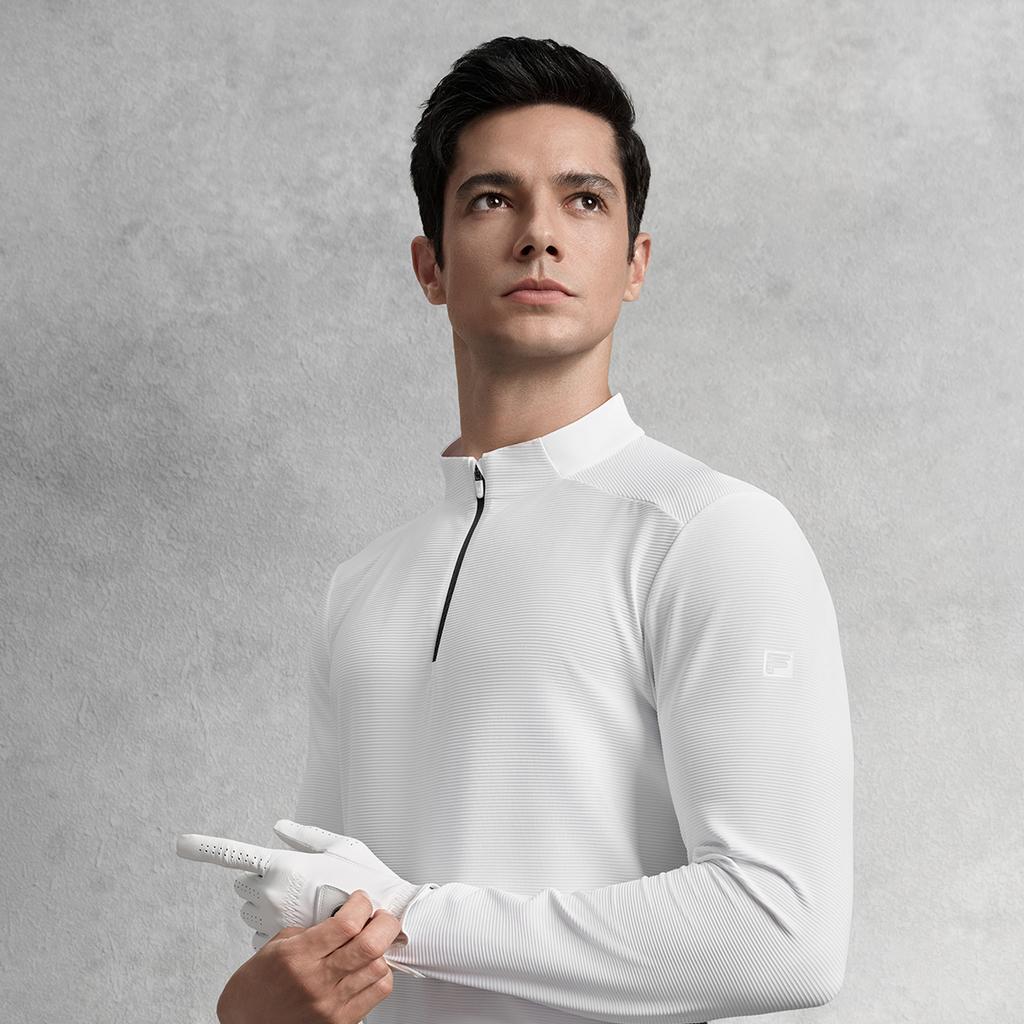 Fila Серия Гольф Модная Повседневная Универсальная Дышащая Эластичная Удобная Однотонная Футболка с Длинным Рукавом Мужские топы Нефритово-Белый A11M535207FWT