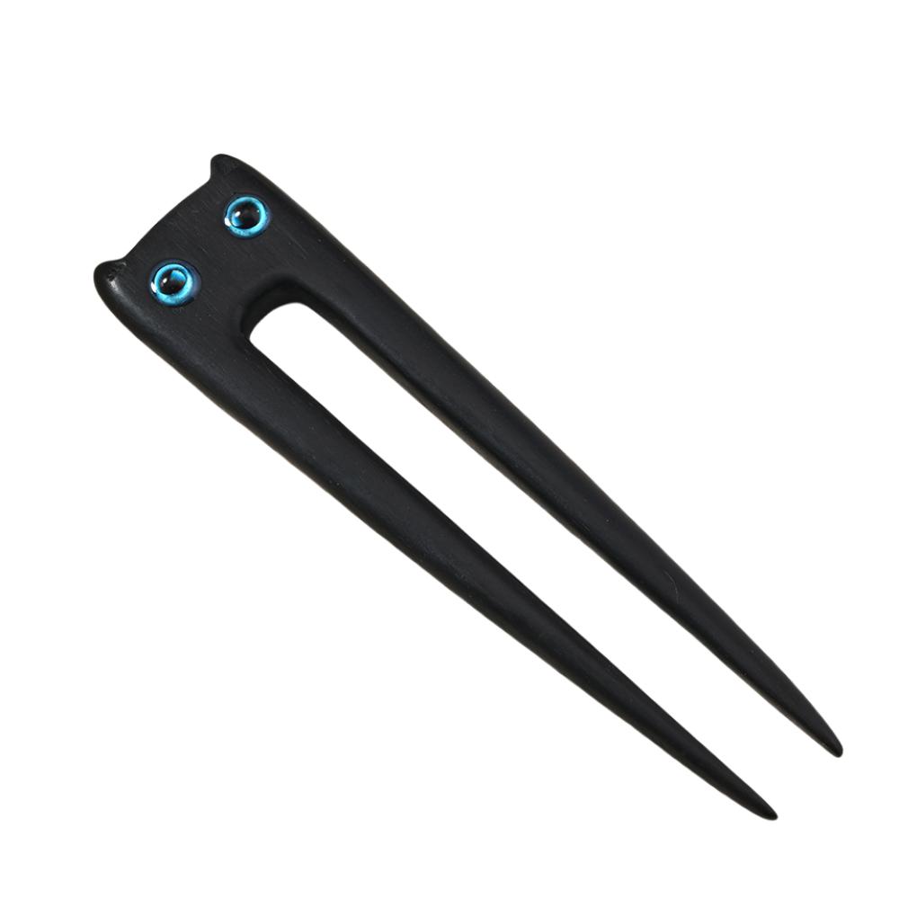 Vintage Sandalwood Cat Hairpin Wooden Blackwood Kitty Hair Stick Antique Boys/Girls