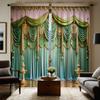 2pcs HD Digital Curtain Printing Simulation Valance Green Deluxe Atmosphere Yellow Tassel Home Decoration Style Decoration Li