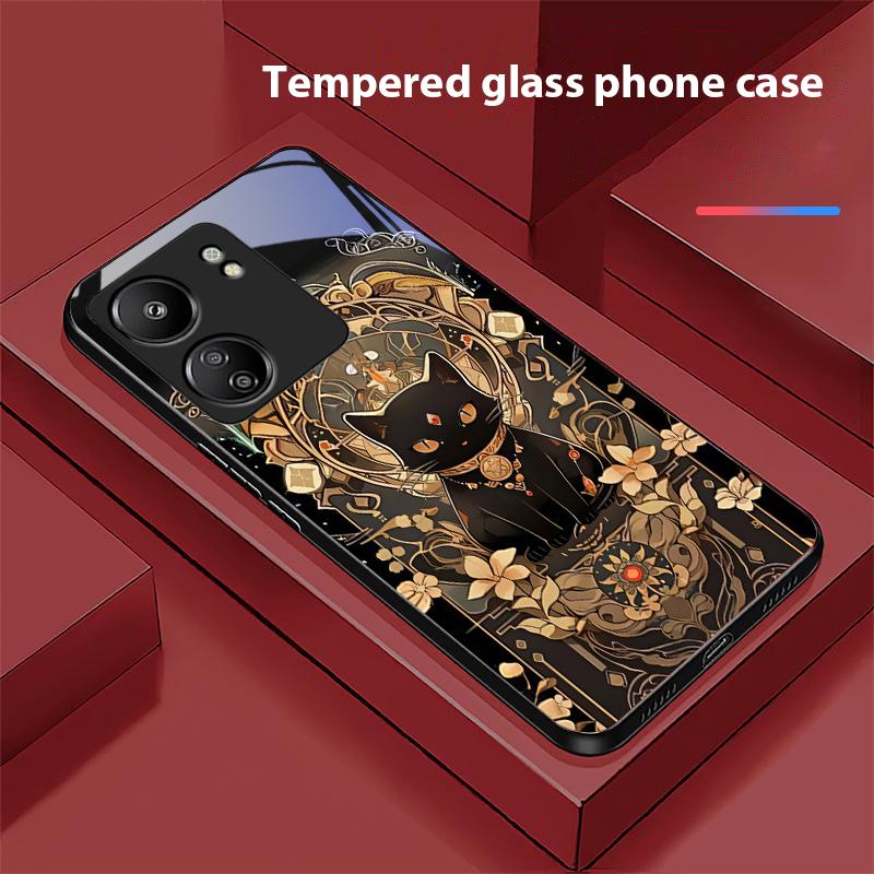 Черный Золотой Кот Для Xiaomi Redmi 13C Note13 12 Pro Plus 5G Note 9 13T Pro POCO X6 F5 F6 Черный Чехол для телефона из закаленного стекла
