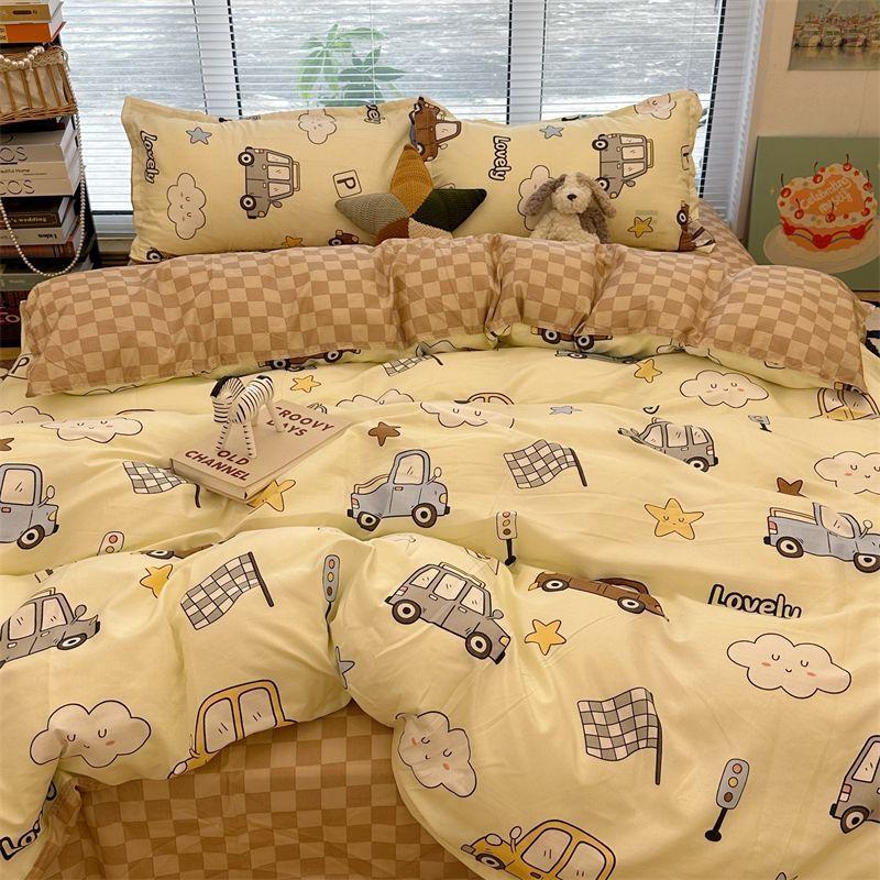 Комплект из четырех стеганых одеял для общежития из стираного хлопка с рисунком в виде милой девушки в виде сердца, комплект из трех простыней