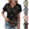 Летние женские топы с цветочным узором для женщин, удобные женские топы с v-образным вырезом и короткими рукавами, футболки большого размера