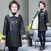 Mom's Medium and Long Leather Jacket Women's 50-year-old 60-year-old Leather Jacket Middle-aged and Elderly Women's Winter