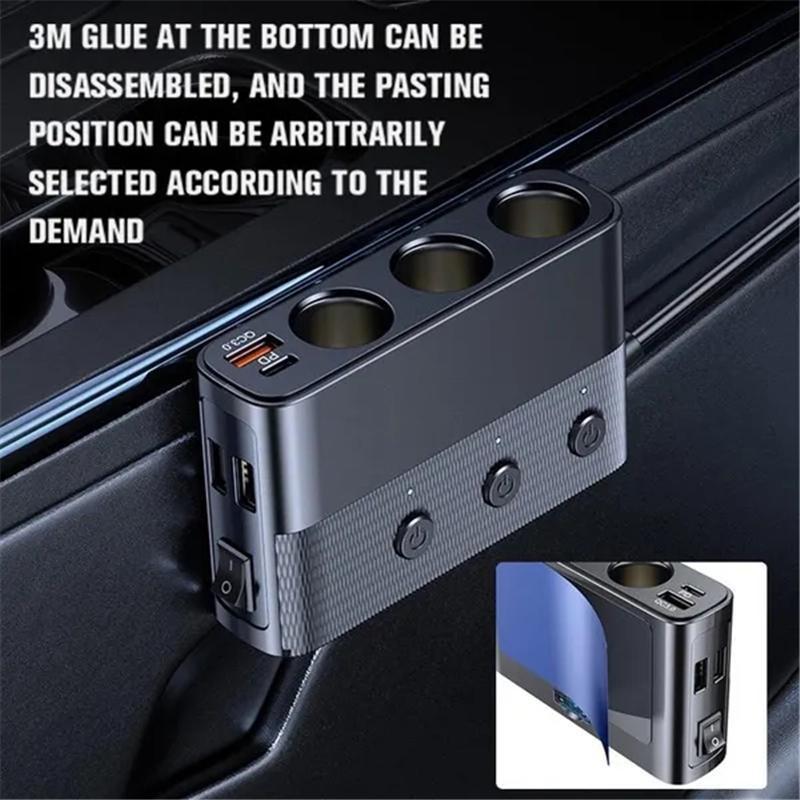 1Pc 2023 Upgrade 7-in-1 12V/24V 128W Car Socket Distributor QC3.0 Fast Charger with 2 USB Ports & 1 Type-c Port