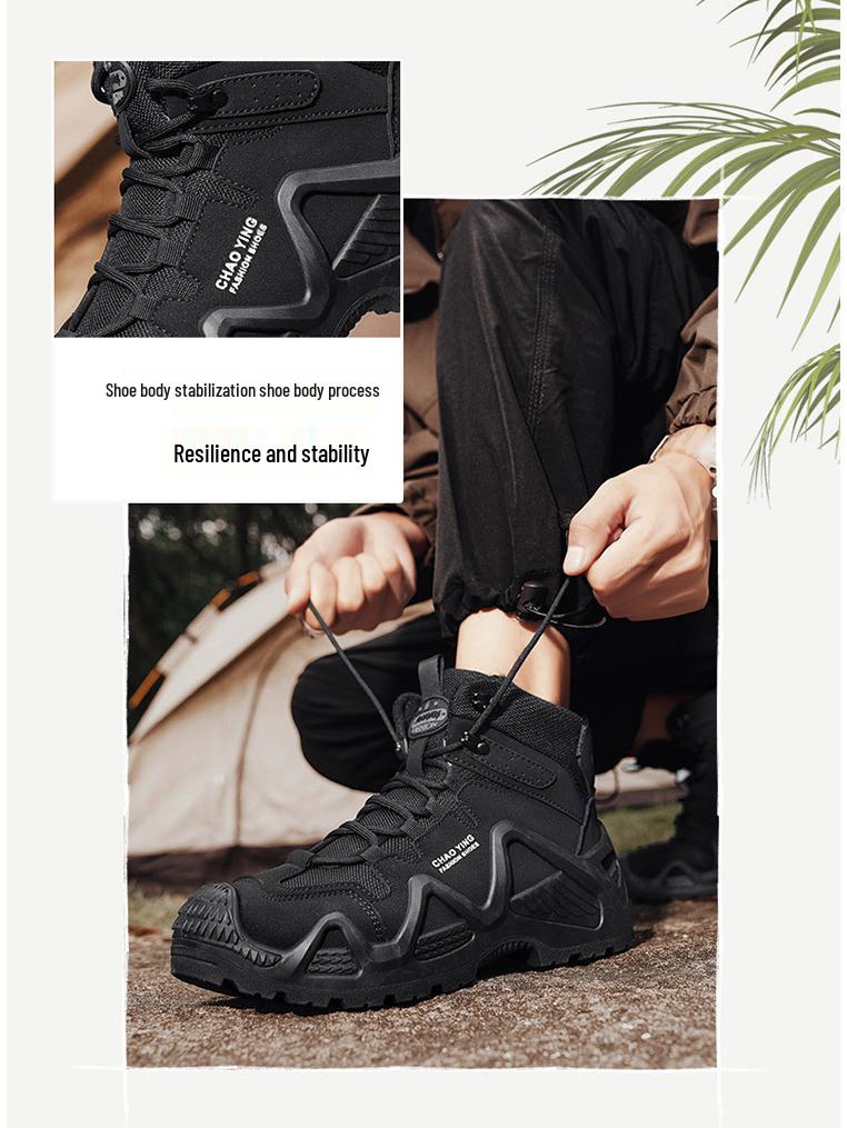 Мужские ультралегкие водонепроницаемые высокие походные и тактические ботинки - дышащая уличная боевая и пустынная обувь