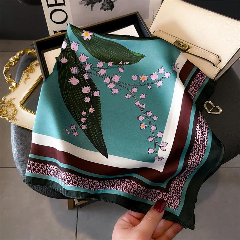 70cm Print Silk Satin Headkerchief Women Luxury Design Neck Tie Scarf Female Hair Hand Wrist Foulard Shawl Hijab Bandana Scarves