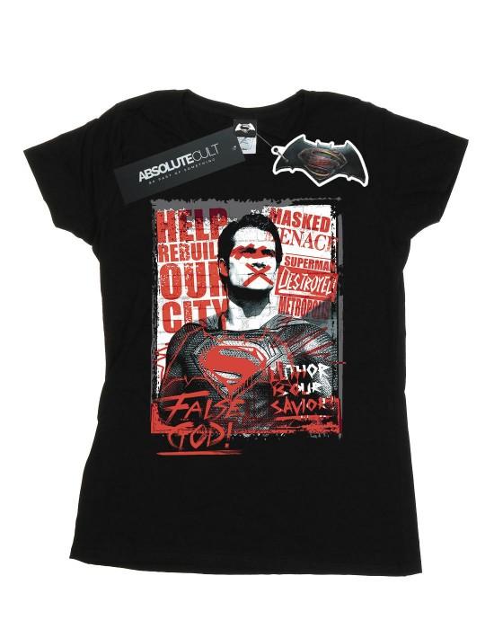 DC Comics Женская/женская хлопковая футболка «Бэтмен против Супермена» False God