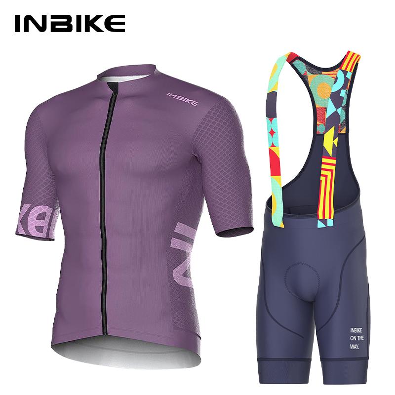 INBIKE Мужская велосипедная майка Дорожные велосипедные шорты Велосипедная майка с коротким рукавом на молнии Велосипедный комбинезон Дышащий летний комплект велосипедной формы