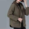 Женская куртка с капюшоном в ромбовидную клетку, зимняя теплая куртка на молнии, короткая облегающая куртка, плюшевая свободная куртка