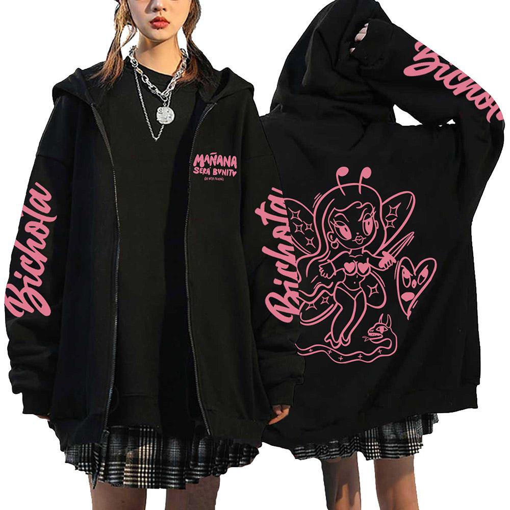 Куртка на молнии Karol G Bichota Print Hip Hop Streetwear Manana Sera Bonito Толстовки Свободные повседневные флисовые толстовки Одежда Y2K