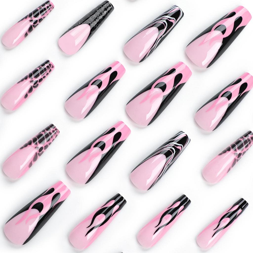 Европейские Французские Накладные Ногти с Узором Пламя Крокодила - Носимые и Гламурные Накладные Ногти для Маникюра 'Горячей Девушки'