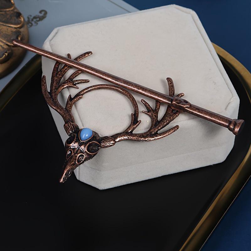 Nordic Gothic Crow Skull Antler Hairpin – Viking Headdress Halloween Hair Accessory