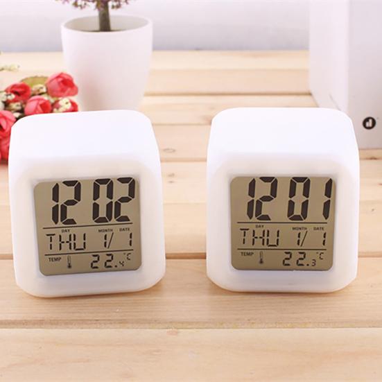 Digital Clock Multifunctional Temperature Display Alarm Clock Square Color Changing Electrical Alarm Clock for Office