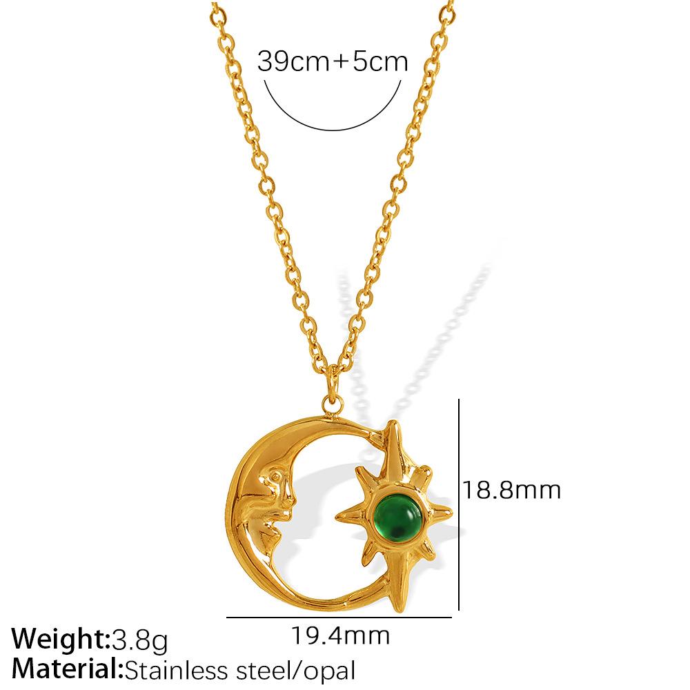 Hollow Star & Moon Opal Pendant Necklace - Luxury Clavicle Chain Jewelry