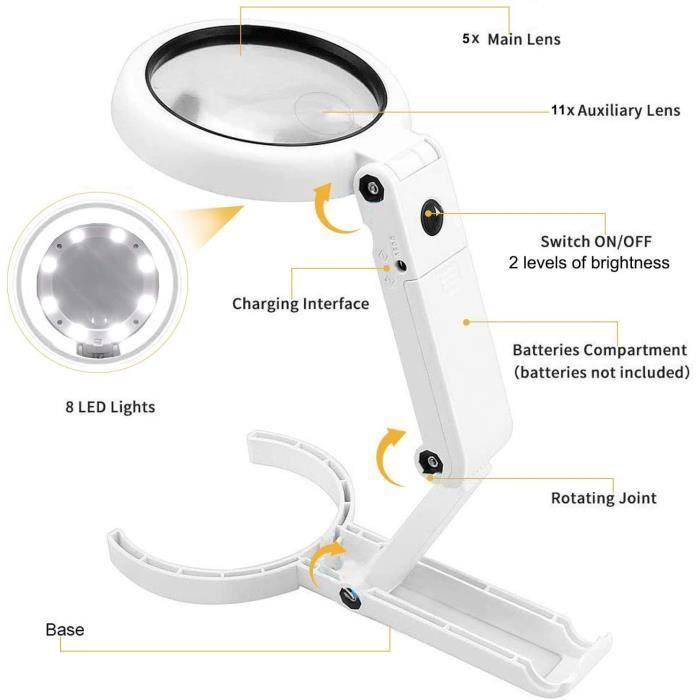 Lampe À Main Ou De Table 8 LED Avec Lentille 5X / 11X