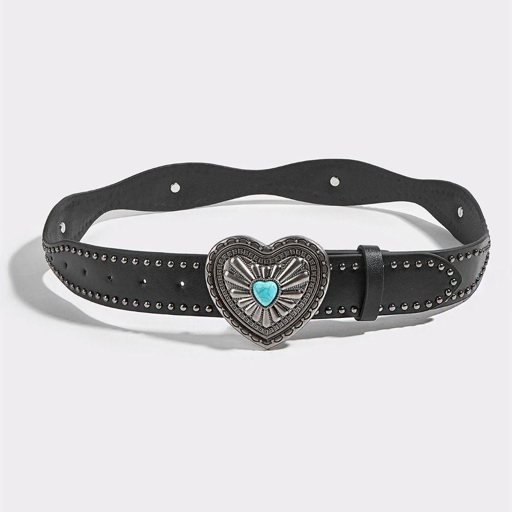 Korean Style Wide Waistband Metal Buckle Y2K Girl Waistband Simple PU Leather Rivet Belt  Men