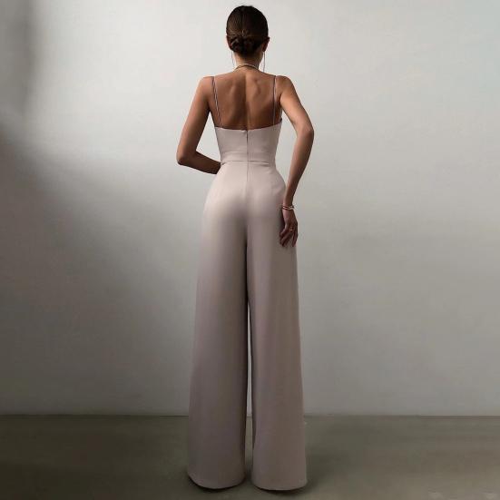 Женский комбинезон с широкими штанинами, высокой талией, элегантный глубокий V-образный вырез, открытая спина, комбинезон на бретелях для банкета
