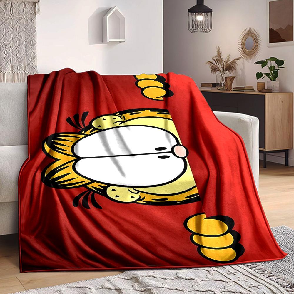 1pc Garfield Cat Flannel Throw Blanket HD Printed Lightweight Soft Warm All Season Blanket for Sofa, Bed, Travel, Camping Machine Washable