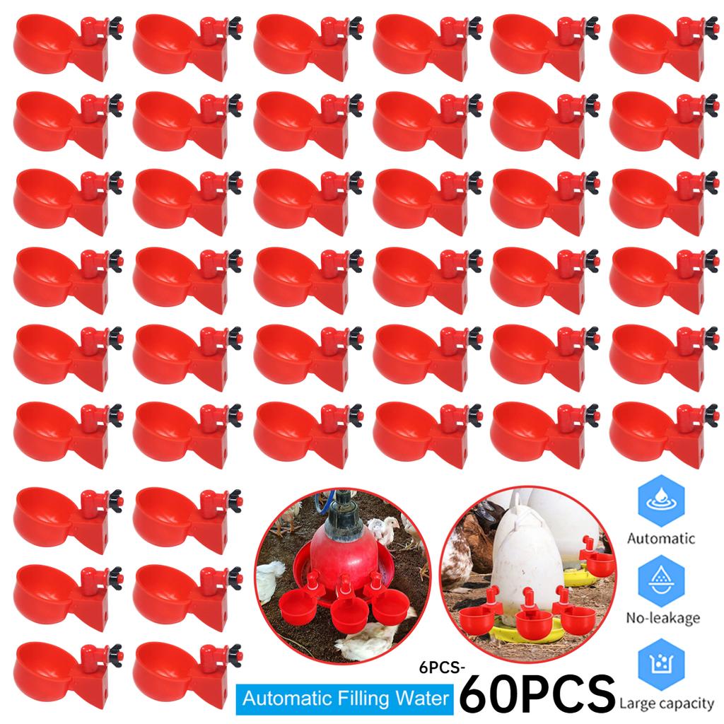 60PC Chicken Drinking Cup Automatic Drinker Chicken Feeder Poultry Waterer Drinking Water Feeder for Chicks Duck Goose Quail