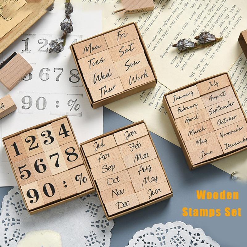 DIY Week Month Wooden Log Rubber Stamp Set