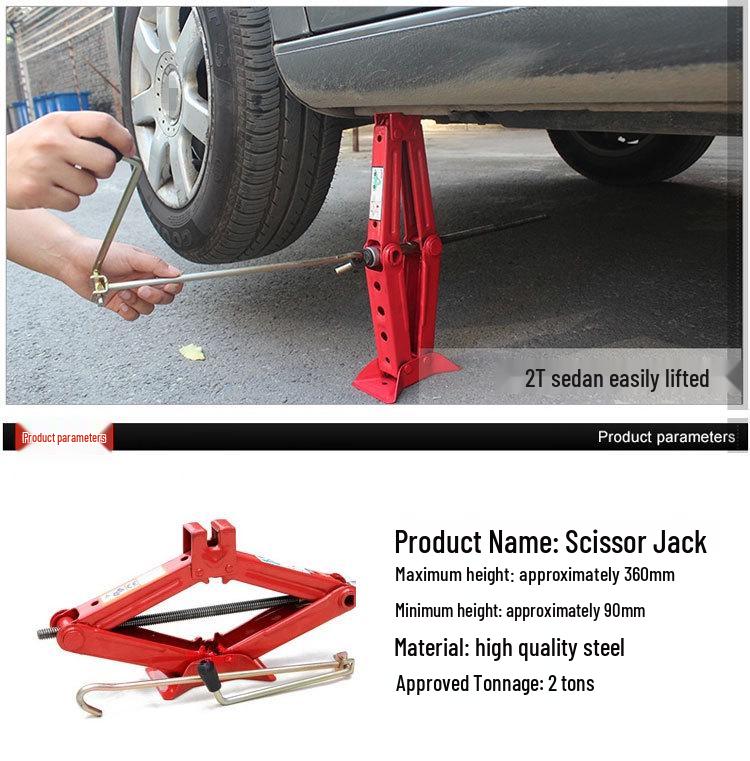 2.0T Автомобильный домкрат с ножничной ручной рукояткой, для экстренного использования на открытом воздухе, черный