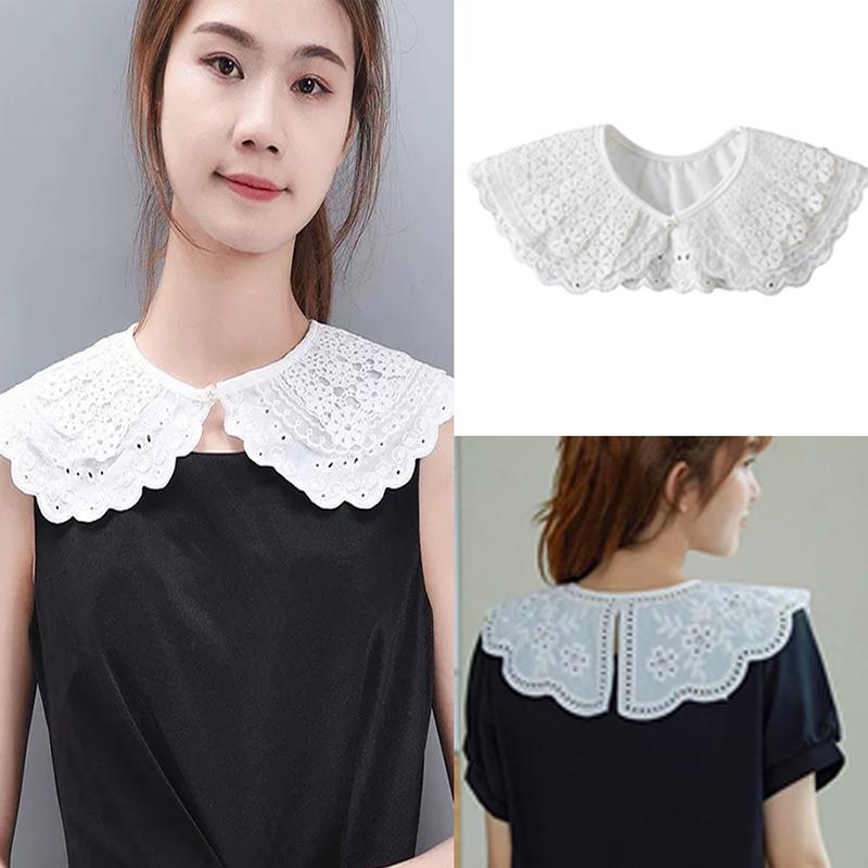 Women Fake Collar Shawl Detachable Blouse Decoration Lace Romantic Flower Embroidery Multi-Layer False Collar Shirt Collar