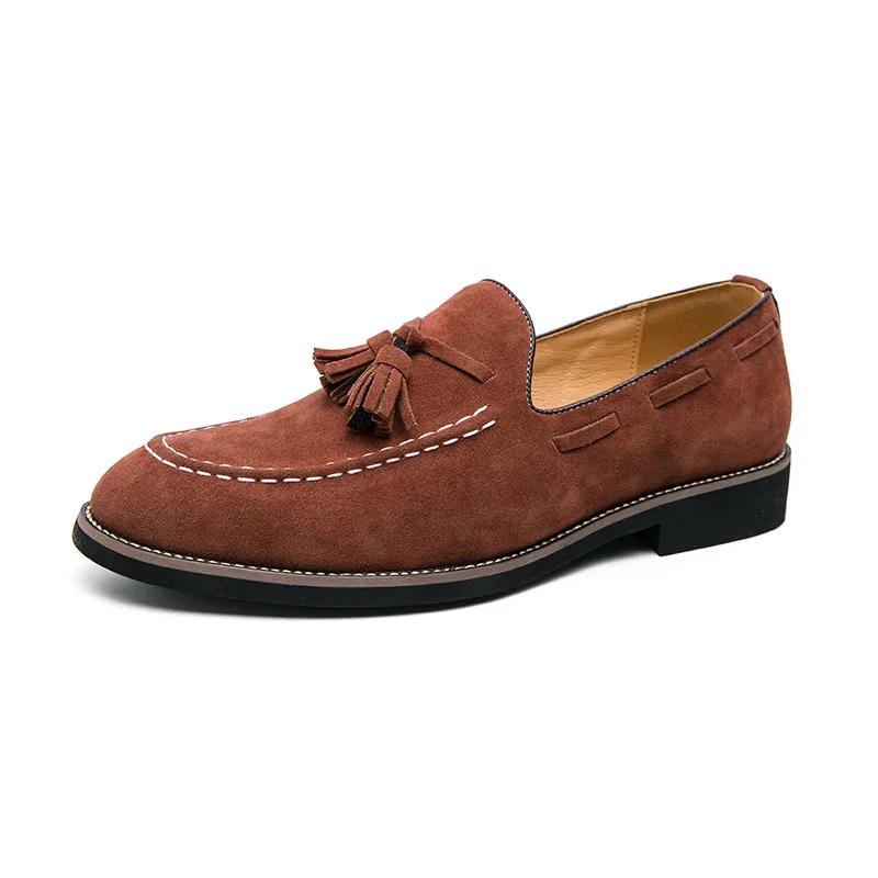 Brand Designer Men Suede Leather Shoes Vintage Purple Tassel Loafers Men Moccasins Casual Flats Slip-On Men's Social Dress Shoes